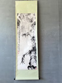 广东老一辈画竹名家邓觉民先生墨竹图尺寸：174×58cm