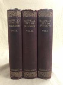 1900年一版一印，手工纸印刷本 鲍斯威尔《约翰逊博士传》3册（全）James Boswell: The Life of Samuel Johnson，毛边本，毛边未裁