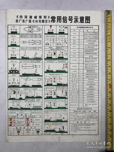 约七八十年4开宣传画《内河避碰规则》及广东广西《补充规定》常用信号示意图（尺寸：53*39cm) 注:该宣传画边角有一处撕裂小口