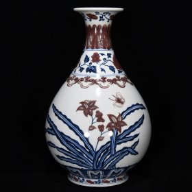 明永乐青花釉里红秋葵纹玉壶春瓶尺寸31*20厘米