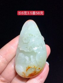 和田玉籽料山水挂件，玉质细腻，包浆厚重，沁色入骨，雕工精细，品相完美，细节如图！