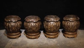 （议价） 清代青石瓜棱花纹绣墩一套高52cm最大直径40cm面直径27cm
