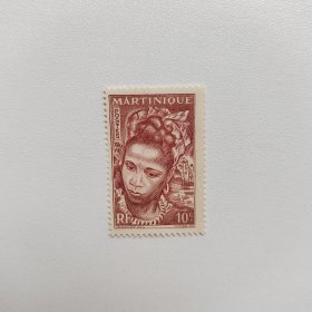 外国邮票 马提尼克邮票1947年精美雕刻版美女头饰图案 新票1枚 如图
