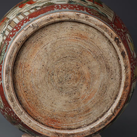 明五彩寿星狮耳卷缸