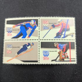USAn美国邮票 1980年 冬季奥运会 速滑 滑雪 冰球 新 4全