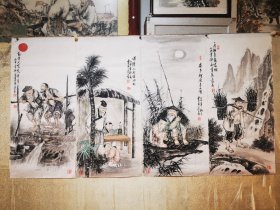 李清达 渔樵耕读 本套为样本随库存发货 4条 每张画心95+43Cm 160+45.5CmX4共4张老顾客特价 之一 人物 三尺 画心保证纯手绘艺术品。除了印刷品，其他情况不支持退 只卖画心。如需画框等其他的私聊 特价