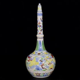 明成化斗彩红胎凤穿牡丹纹长颈瓶31/12.5厘米