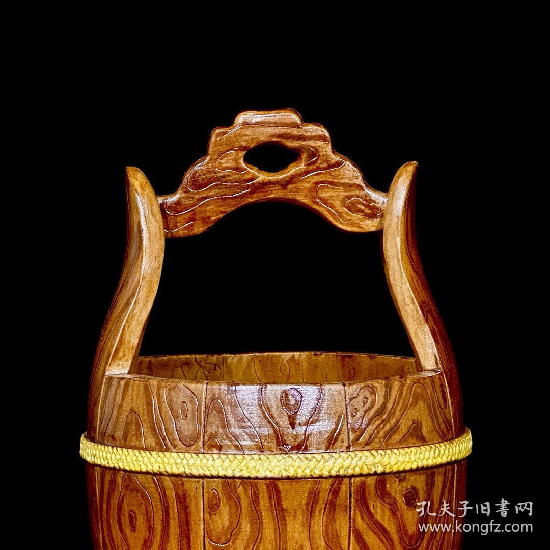 清乾隆仿生瓷木纹釉一桶天下；19x14厘米