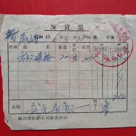1966年4月22日，药费，鞍山市医药公司零售药店（生日票据，医疗医院类，14-1）