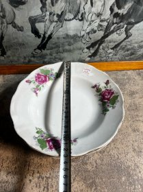 70年代，景德镇灯笼款花卉23厘米折腰折腰盘子4只合售y