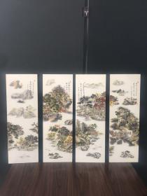 景德镇早期出品，亭台楼阁，山水瓷板画一组四块合售，单块尺寸：60*20厘米，保存完好，400包邮。