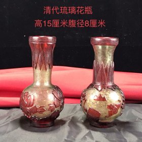 清代老琉璃花瓶，器形典雅，纹饰生动精美，褒奖润，收藏赏玩精品