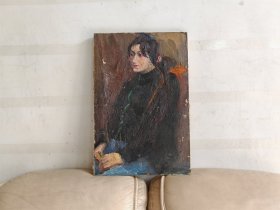 佚名双面人物肖像油画“黑衣少女”6040