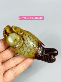 旧藏●精品高古玉精雕鱼化龙手把件