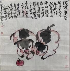 丰伟 68X68cm！字钰潭，斋号，游心堂。擅长大写意花鸟画1986年出生在书画之乡安徽萧县。受地方文化影响自幼对中国书画有着浓厚的兴趣。10岁开始学习中国花鸟画，后对八大山人，吴昌硕，齐白石，李苦禅，王雪涛等大家的作品进行了长时间的读，学，写，悟。机缘巧至，与著名画家薛志耘，欧阳龙结识并受其指导，青年时期师从书法家教育家张家骑老师，并蒙其亲授，与当地名人中国著名书画家郭公达，马新华老师交流画作学