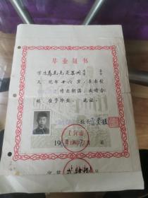 上海文献    1963年上海市市南中学毕业证书    右边裂口如图   粘在－张白纸上