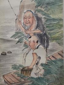 著名画家 沈兆涵先生国画人物图，尺寸136x34厘米，保真。