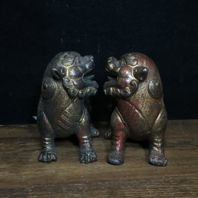 纯铜小对狮子 收藏佳品