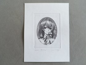 13日本动漫萌 美少女铜版画 2020年刷印 尺寸：12.3*15.8cm 品相如图