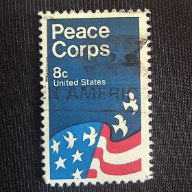 USA401美国1972年 旗帜国旗 星条旗 和平鸽 和平队海报 外国邮票 信销 1全 邮戳随机