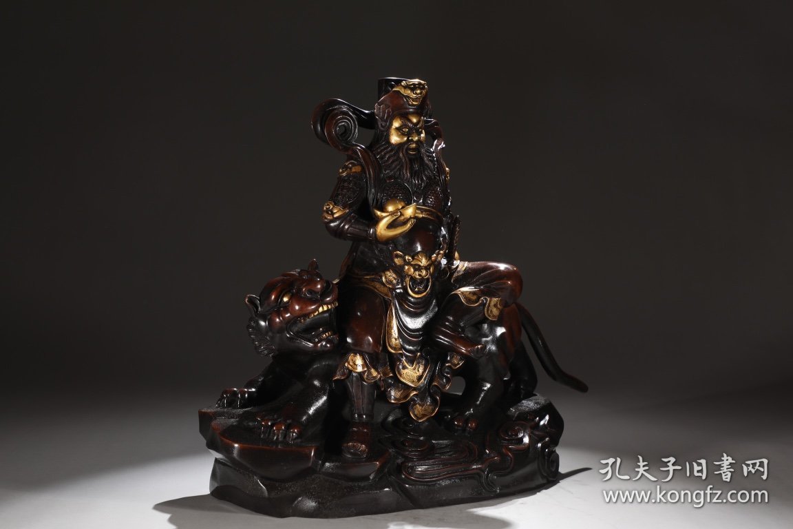 明 铜胎鎏金财神赵公明骑虎像