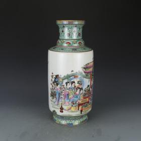 大清乾隆粉彩描金金陵十二钗棒槌瓶 瓷器彩绘花瓶