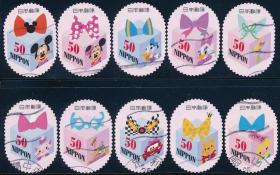 日本邮票信销，2013年，G75，迪士尼卡通人物， 米老鼠维尼熊小飞象，10全