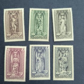 A402奥地利邮票1969年 维也纳斯蒂芬教堂雕塑 雕刻版 外国邮票 新 6全 2枚有软痕，如图
