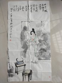 文良？水墨手绘人物画一副，作者不识，画工精湛，尺寸100x53厘米