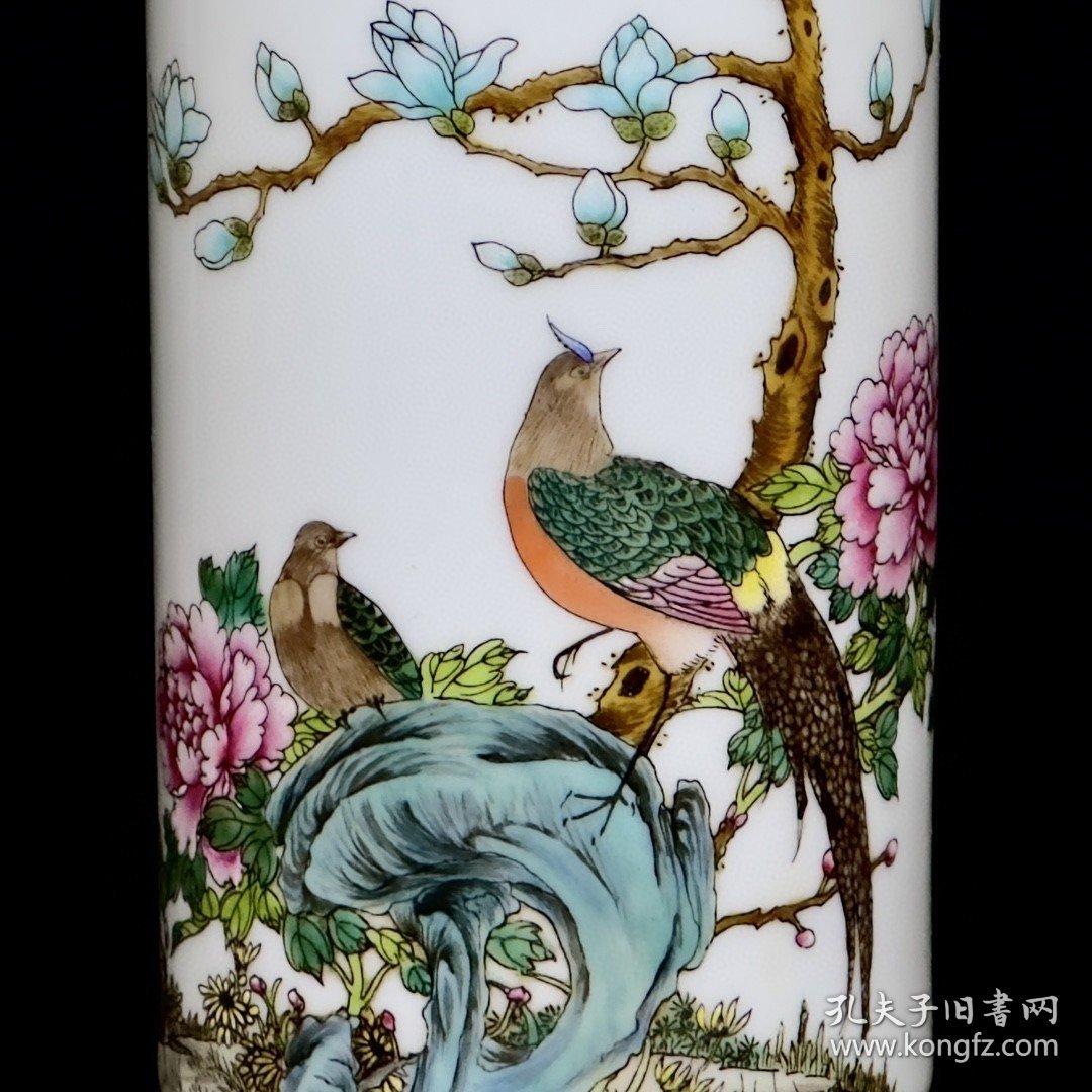 清雍正珐琅彩花鸟纹棒槌瓶 24.5/10厘米