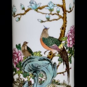 清雍正珐琅彩花鸟纹棒槌瓶 24.5/10厘米