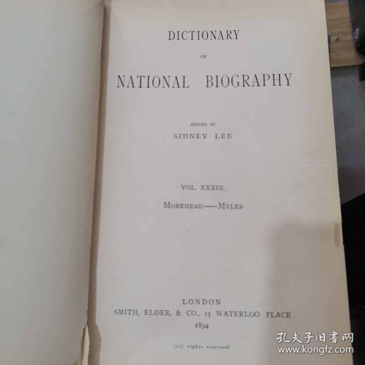 dictionary of national biography vol.XXXIX