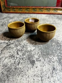 东泉，藤编紫砂小杯子3只合售