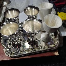 镀银茶具7件套 【六杯一盘】（尺寸不同 详见图片）【库存新品未用】