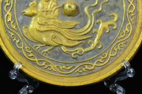 旧藏描金铜镜，雕刻有凤凰人物，雕刻精美，包浆醇厚自然，品相完美如图，