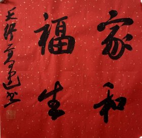 高建，中国书协会员；中国书协济宁考评委员会委员；中国楹联学会书法艺术委员会委员；中国书法教育委员会会员；山东省青年书法家协会理事；山东省书法家协会会员；泰安市书协副主席；东岳印社常务副秘书长、宁阳分社社长；泰安市青年书法家协会主席团委员、宁阳分会主席。 《家和福生》，小品一幅，来自作者，保真。34x34cm，未装裱。d6918。