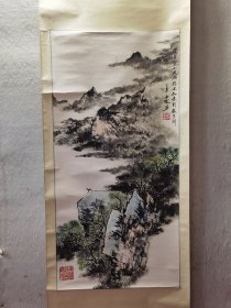 河北文安画家 王西林四平尺精品山水原裱立轴自题签