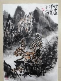 手绘国画山水草\芦伴读