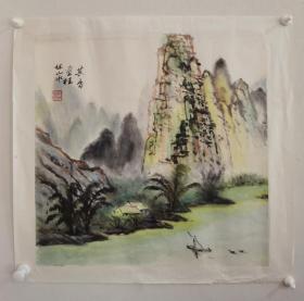 h.471 宗其香，《桂林山水》中央美院教授。（1917-1999），江苏南京人。擅人物、山水画，该作品保真手绘，品相如图自然旧，画芯尺寸为46x46