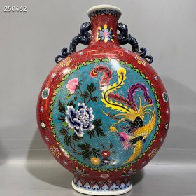 珍藏大明宣德年制手绘掐金丝手绘粉彩扁瓶