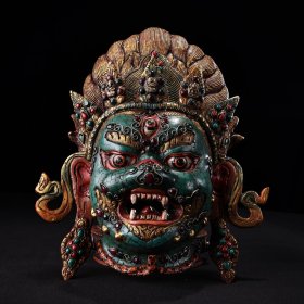 珍品旧藏西藏收藏宝石彩绘描金玛哈嘎拉护法 重4280克 高33厘米 宽28厘米