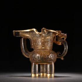 旧藏 老琉璃包金龙凤纹杯。规格：高12㎝宽14.5㎝重692g