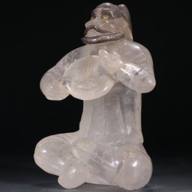 清代 水晶嵌银胡人摆件