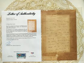 王尔德签名 爱尔兰伟大的作家、艺术家、诗人奥斯卡王尔德于1881年4月5日写给个人医生的亲笔信，特制水印信纸尺寸:27×19厘米。附国际权威机构PSA认证的大证书，得自著名拍卖行，有图录号标签，来源清晰可靠、永久保真。大致内容：“亲爱的雷根斯博格医生，对于您周到的接待请接受我的感谢。你是否可以开给我一份处方，我将很乐意保存它，因为我发现疗效显著，你最忠实的 王尔德。”
