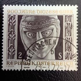 ox0221外国邮票奥地利1972年邮票 克恩滕教区900年 杜尔克教堂地宫雕塑  信销 1全 邮戳随机