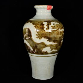 元末明初朱元璋洪武年制褐彩云龙纹火漆印观音尊梅瓶 高35.8径21厘米2