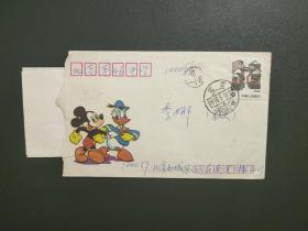 1990年实寄封 唐老鸭 米老鼠 带信