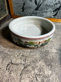 80年代，手绘山水笔洗一只y