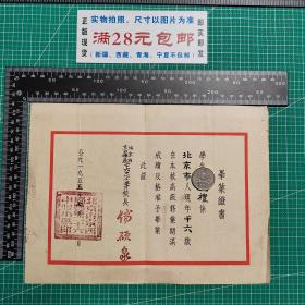 1955年北京市京西矿区二十六中心小学毕业证