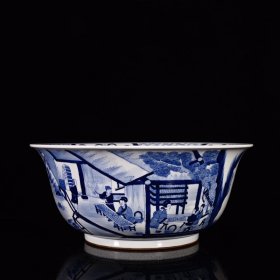 大清康熙年制青花簸扬人物故事纹大碗 规格16*37厘米